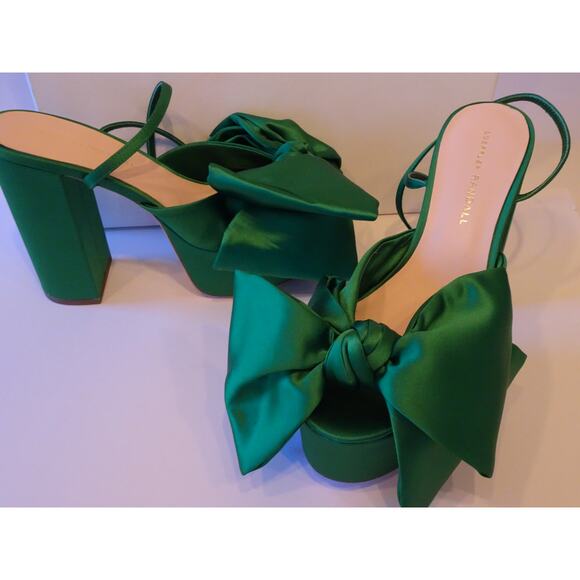 Loeffler Randall Camellia Emerald Green Platform Bow Sandals Pumps NWOT 698 Sz 7 - Picture 12 of 14